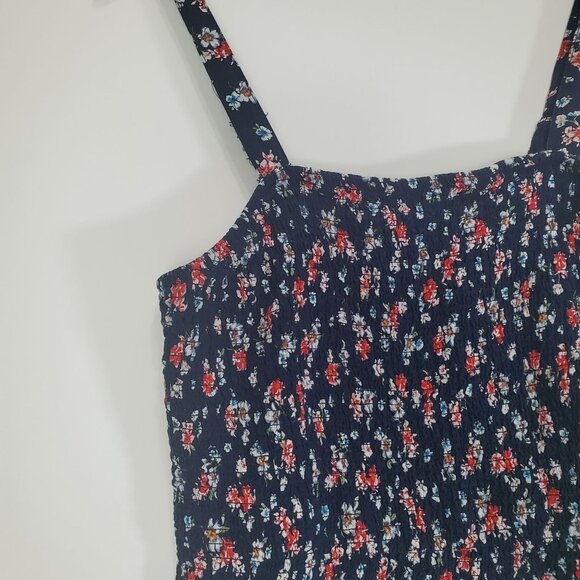 TORRID Womens Top 1X Crop Navy‎ Floral Challis Smocked Square Neck Plus Strappy - Picture 7 of 11
